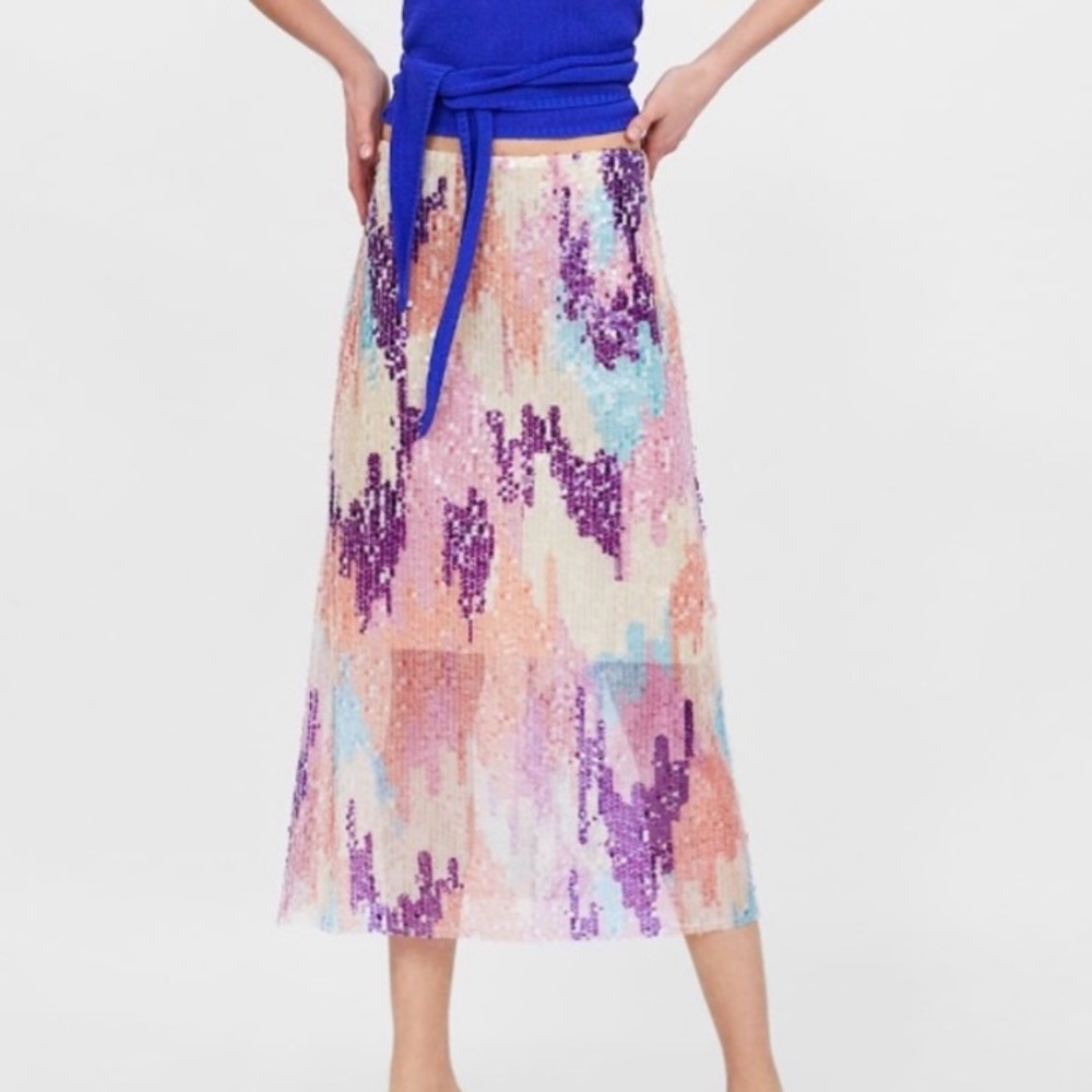 🆕 NWT’s Zara Pastel Sequin Midi Pencil Skirt